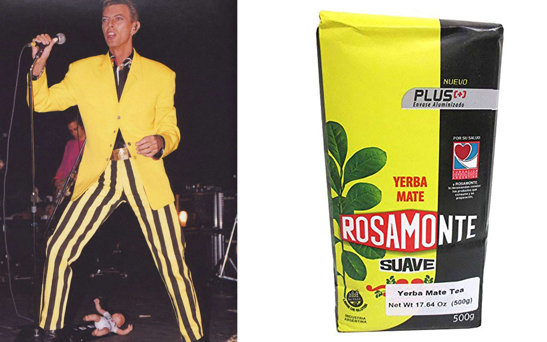 El autor de 25 álbumes de estudio, con una combinación de negro y amarillo que emula a los colores de “Rosamonte”