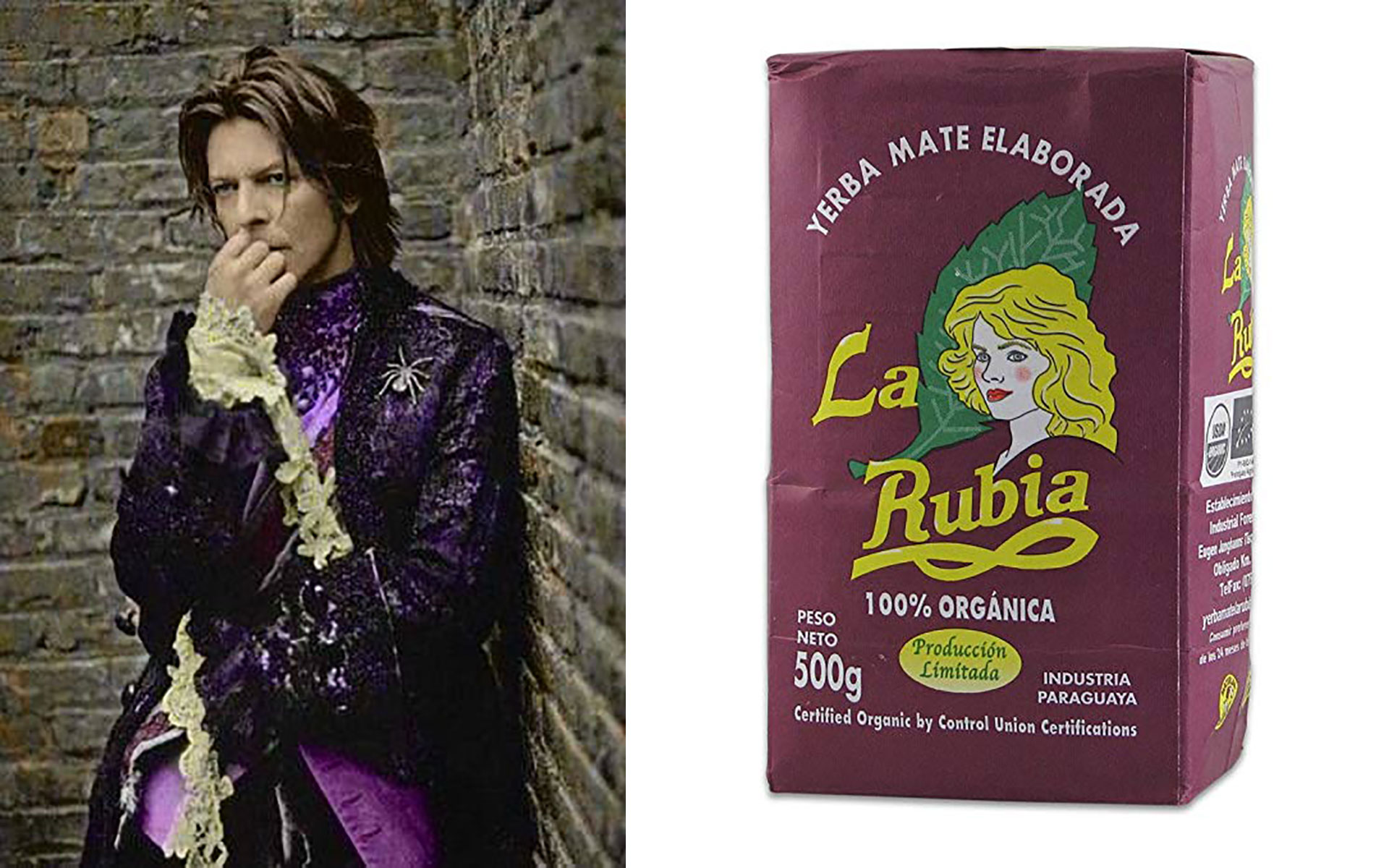 El cantante británico fallecido en 2016 siempre hizo gala de sus coloridos looks, como esta mezcla de tonalidades en violeta que remite a la yerba mate “La Rubia”