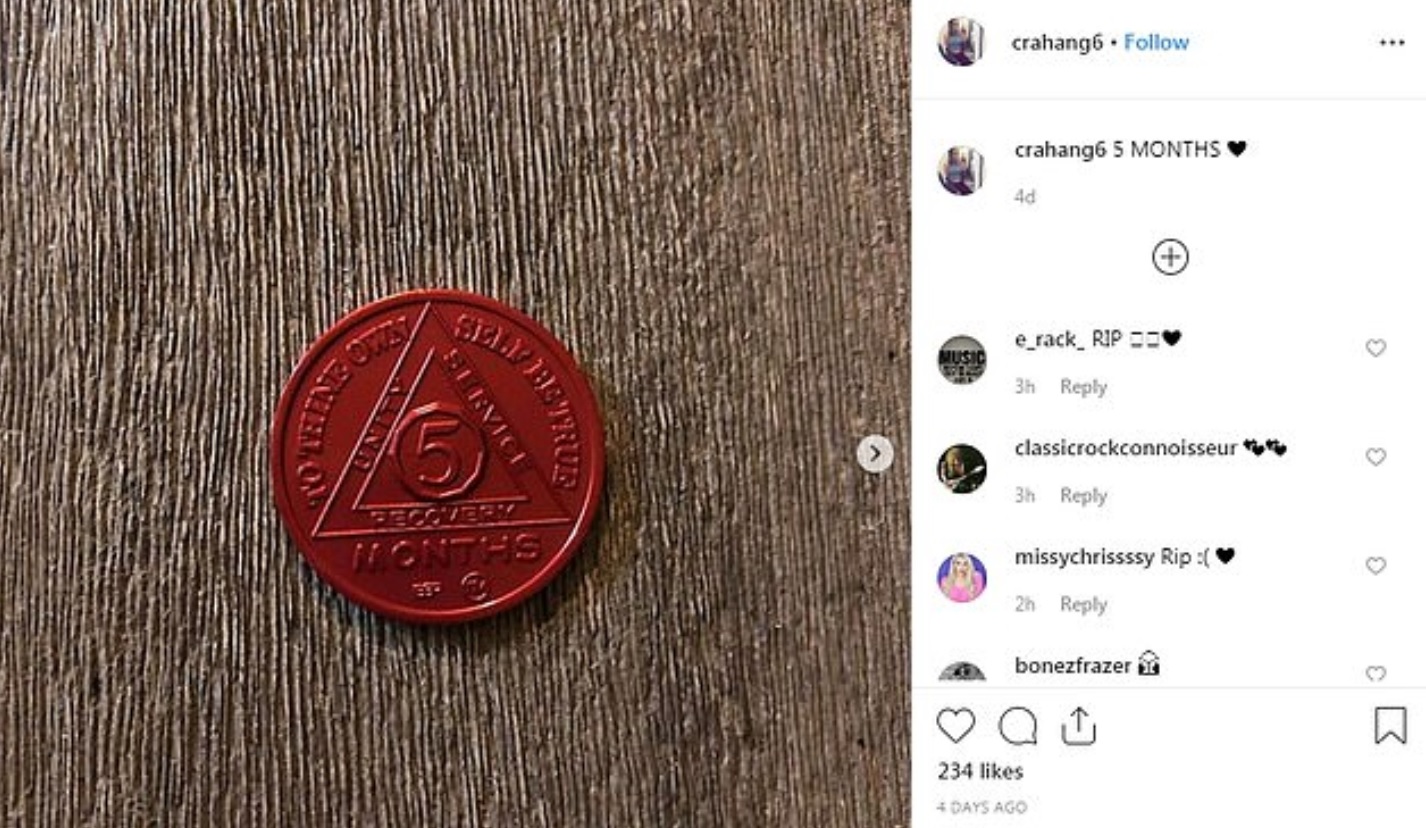 Gabrielle se mostró orgullosa en Instagram de su moneda, que logró tras cinco meses sin consumir alcohol (Foto: Instagram @crahang6)