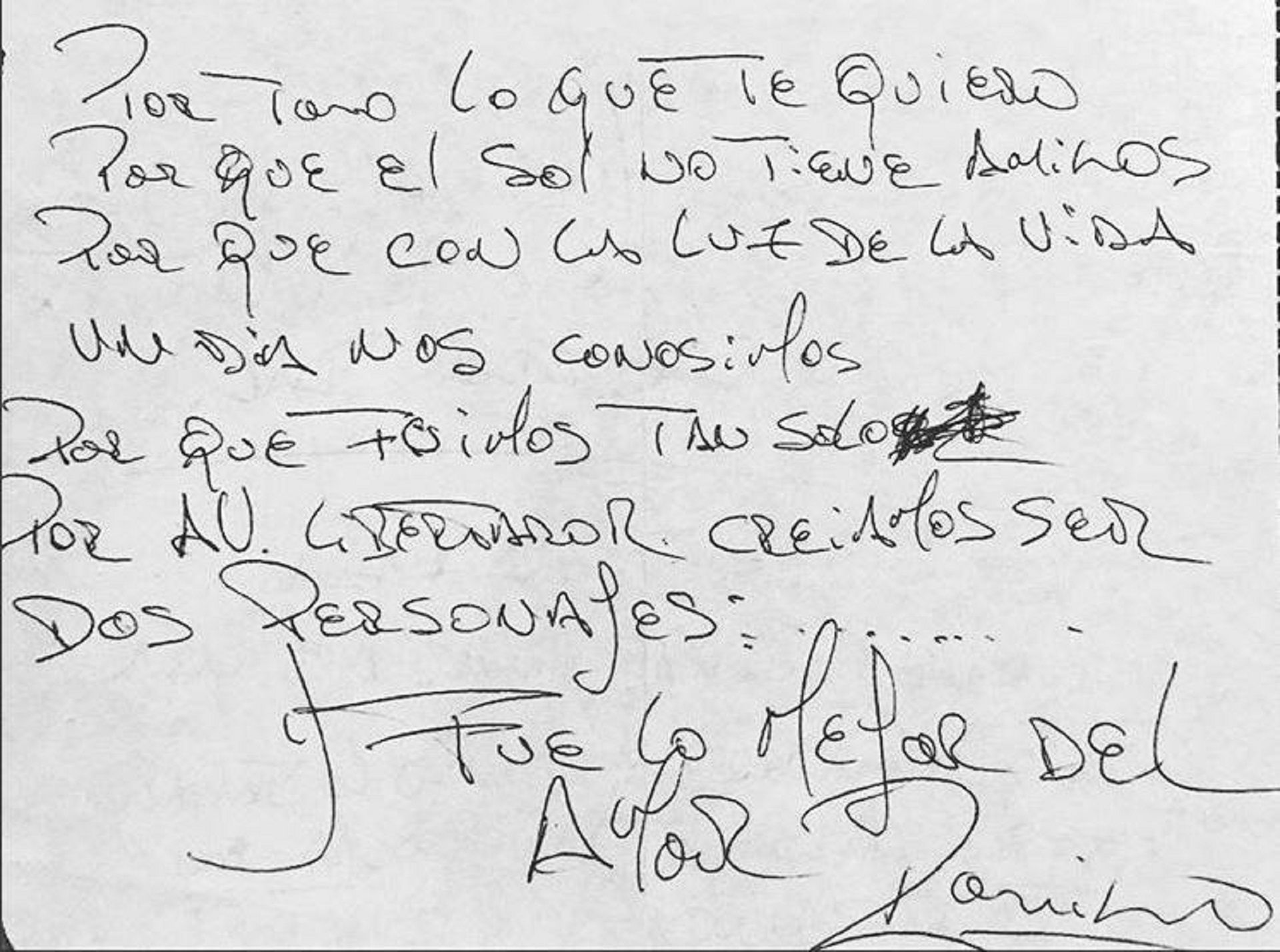 La carta de puño y letra que, según Marixa Balli, le escribió Rodrigo dedicándole “Lo mejor del amor”
