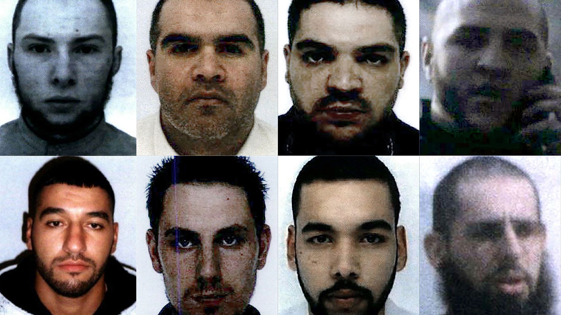 Ocho de los franceses condenados a muerte en Irak por haberse unido al ISIS: de izquierda arriba a abajo a la derecha, Vianney Ouraghi, Salim Machou, Mustapha Merzoughi, Brahim Nejara, Fodil Tahar Aouidate, Kevin Gonot, Yassine Sakkam y Leonard Lopez (AFP)