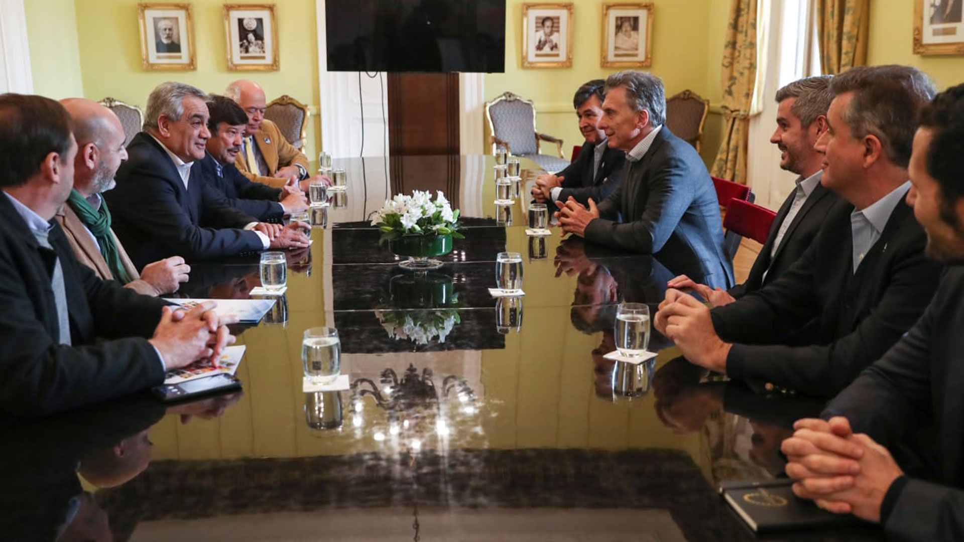 Macri se reunió en Casa de Gobierno con los dirigentes agropecuarios de la Mesa de Enlace. (Presidencia de la Nación)