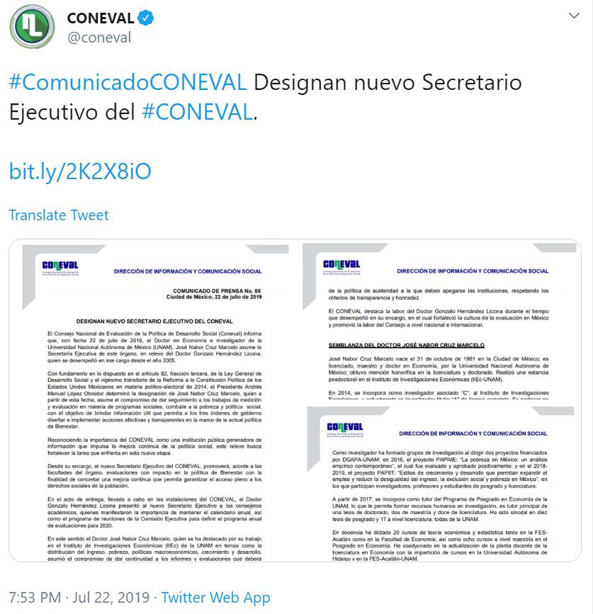 Gonzalo Hernandez dejará el puesto después de 13 años de haberlo ocupado (Foto: Twitter Coneval)