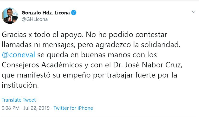 Tuit de Gonzalo Hernández Licona (Foto: Twitter)