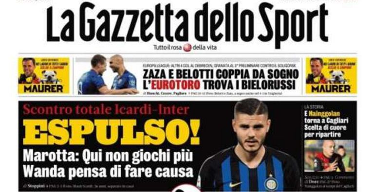 La guerra entre Inter y Mauro Icardi-Wanda Nara, en la portada de Gazzetta dello Sport