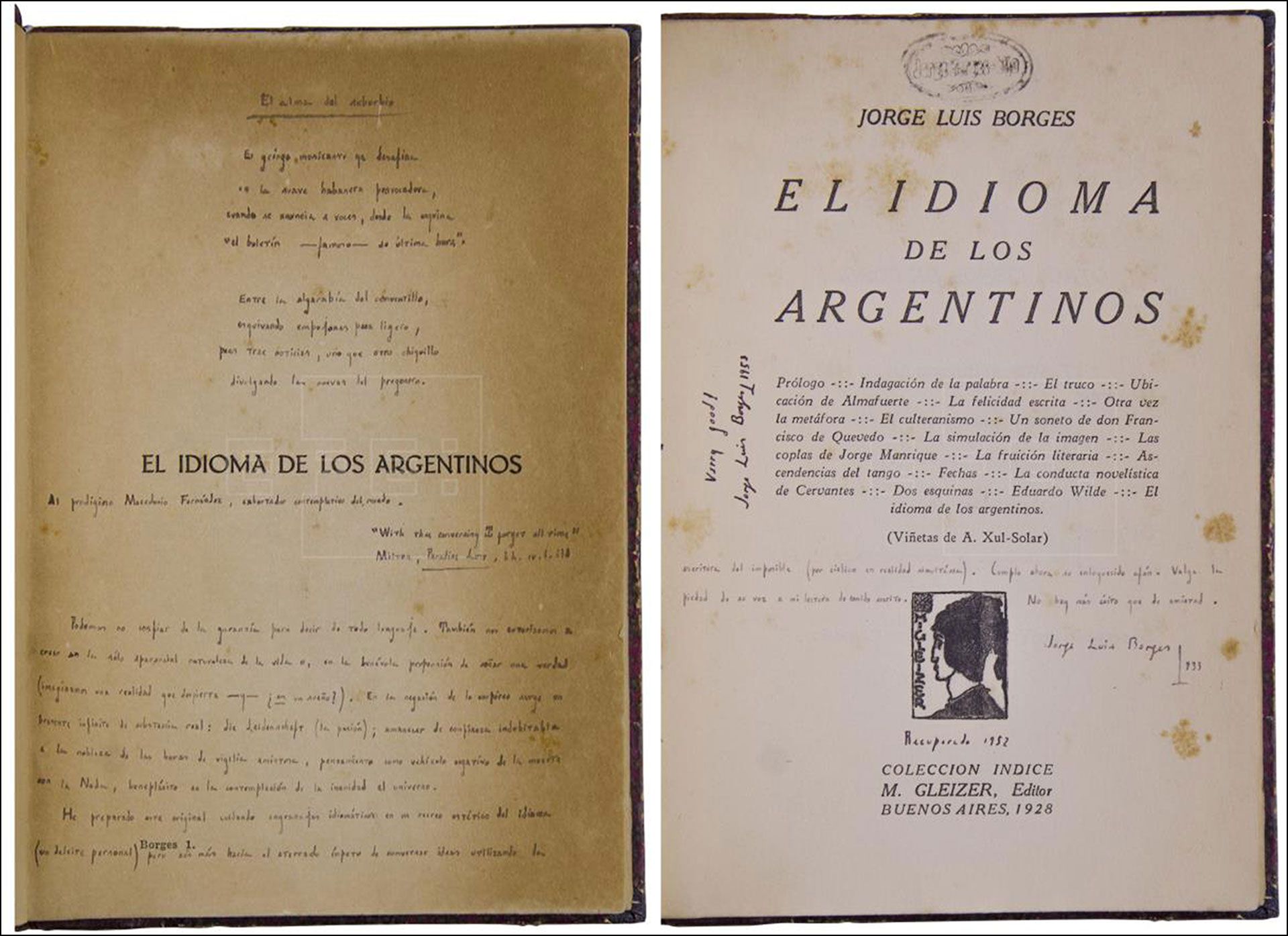Primera edición de “El idioma de los argentinos” con correcciones a mano