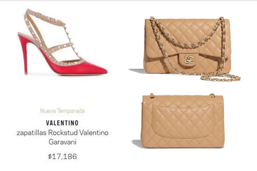 Los zapatos Valentino y la Bolsa Chanel son accesorios de lujo que llevó la nuera de AMLO (Foto: Especial)