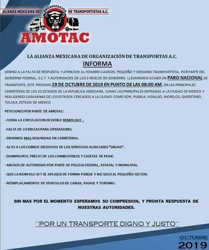 Comunicado de la Amotac sobre la manifestación (Foto: Twitter)