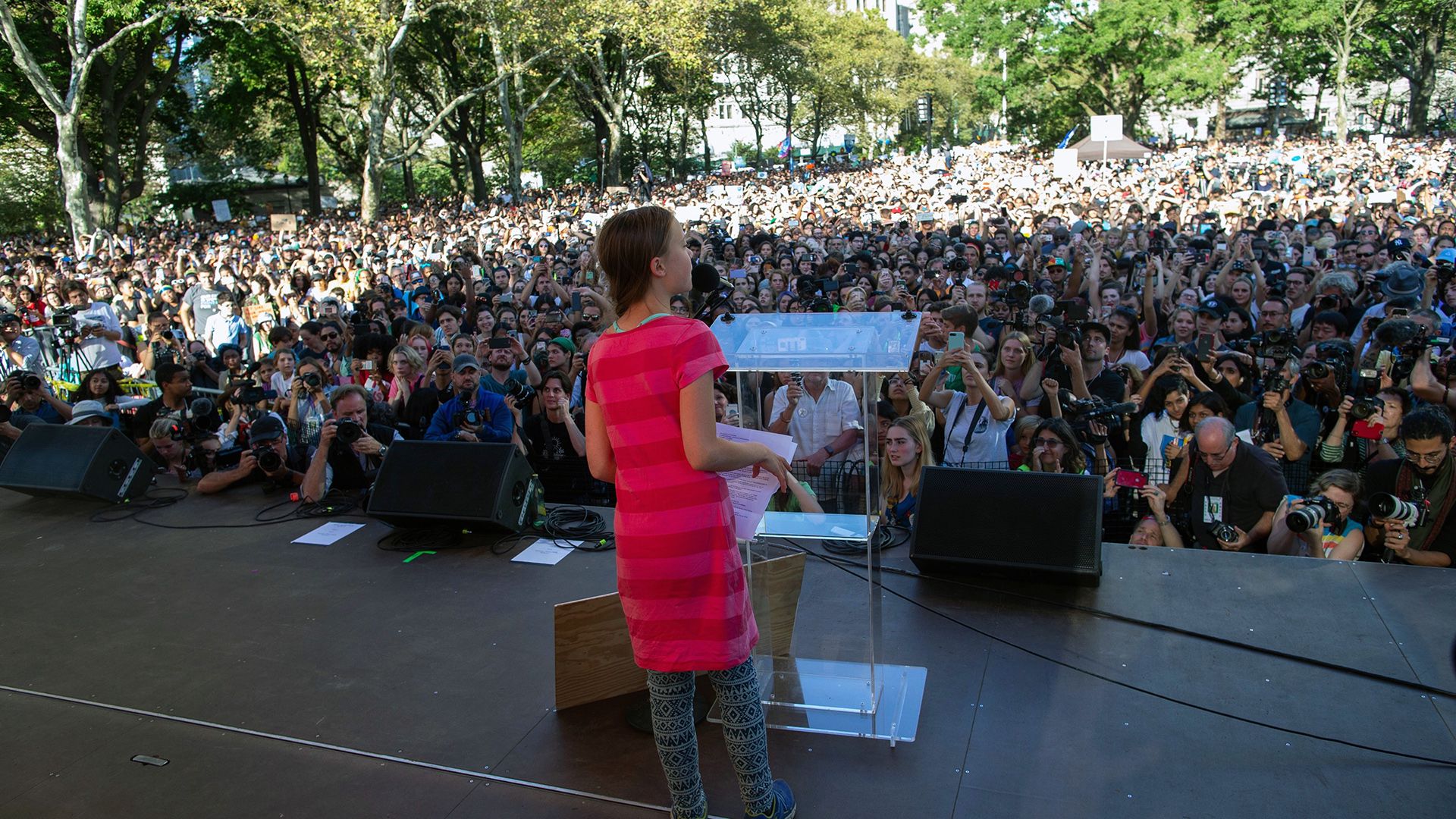 Greta Thunberg habla ante miles de personas en Nueva York  (AP Photo/Eduardo Munoz Alvarez)