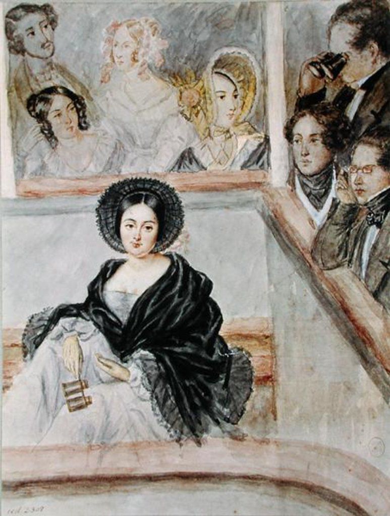 Acuarela sobre Marie Duplessis en el teatro, de Camille Roqueplan