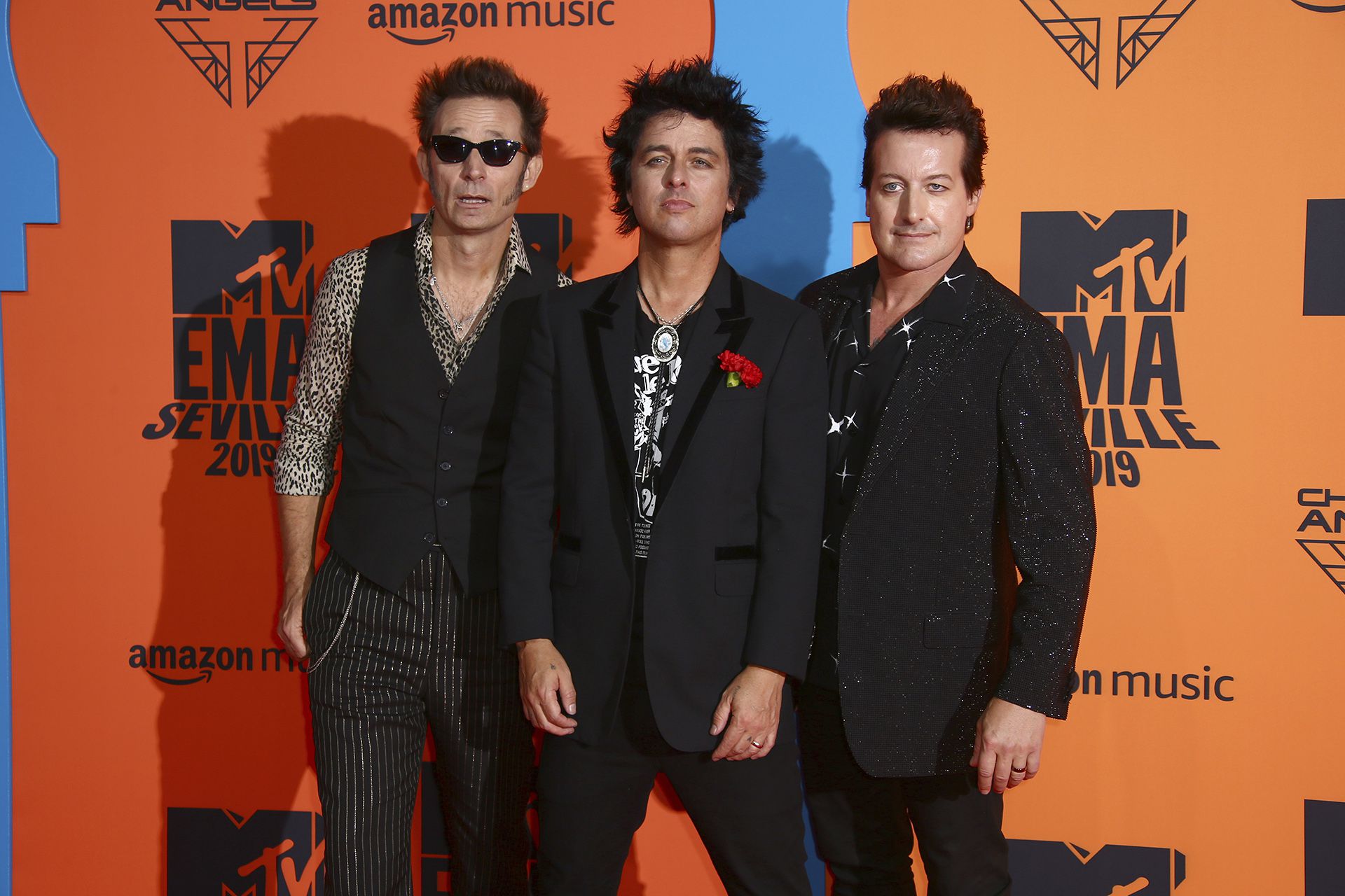 Billie Joe Armstrong, Tre Cool y Mike Dirnt de Green Day en los MTV EMA 2019 en Sevilla