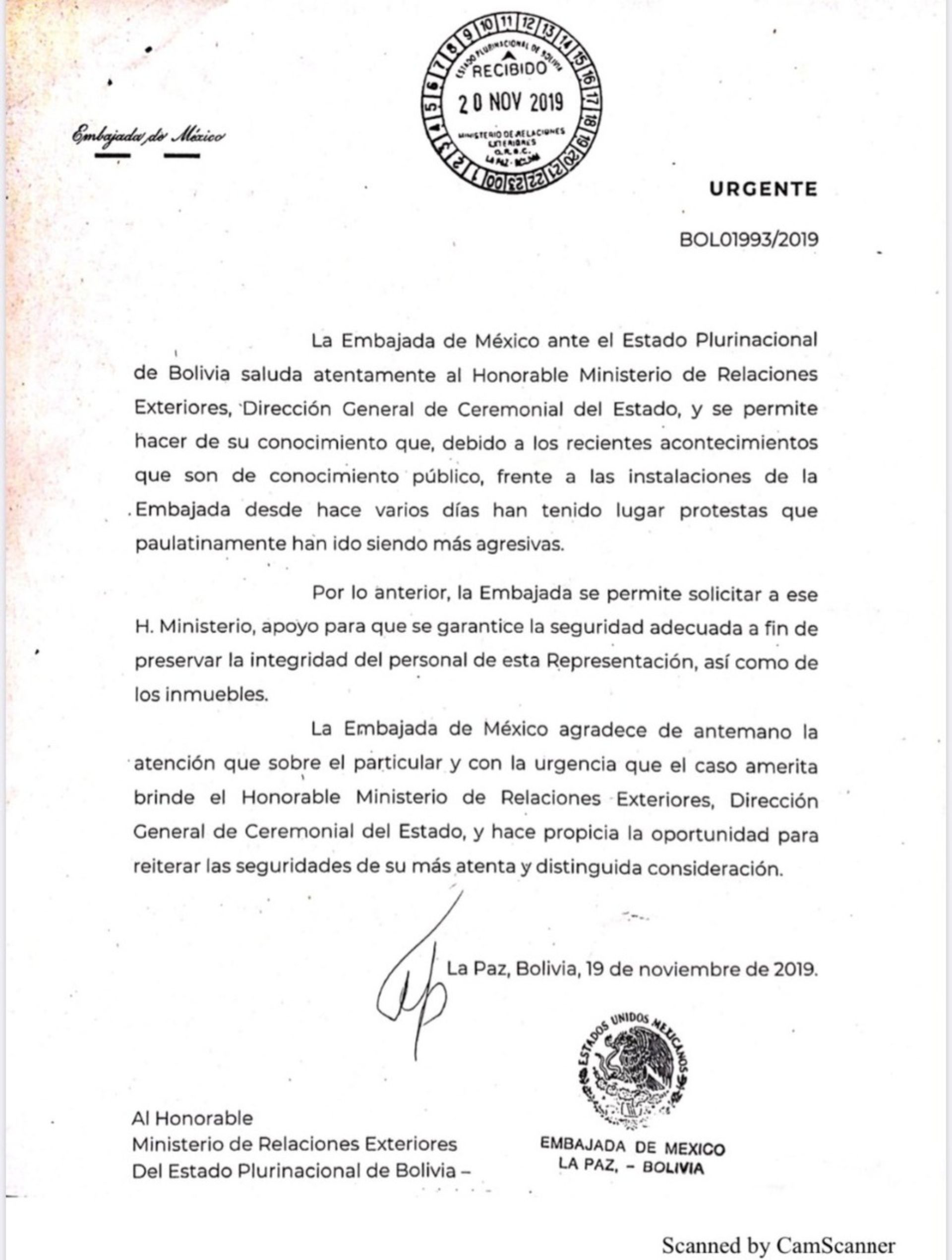 Primera carta enviada por México a Bolivia (Foto: Especial)