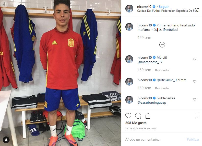 Una publicación de Nicolás en su Instagram en una de las convocatorias a las selecciones juveniles de España