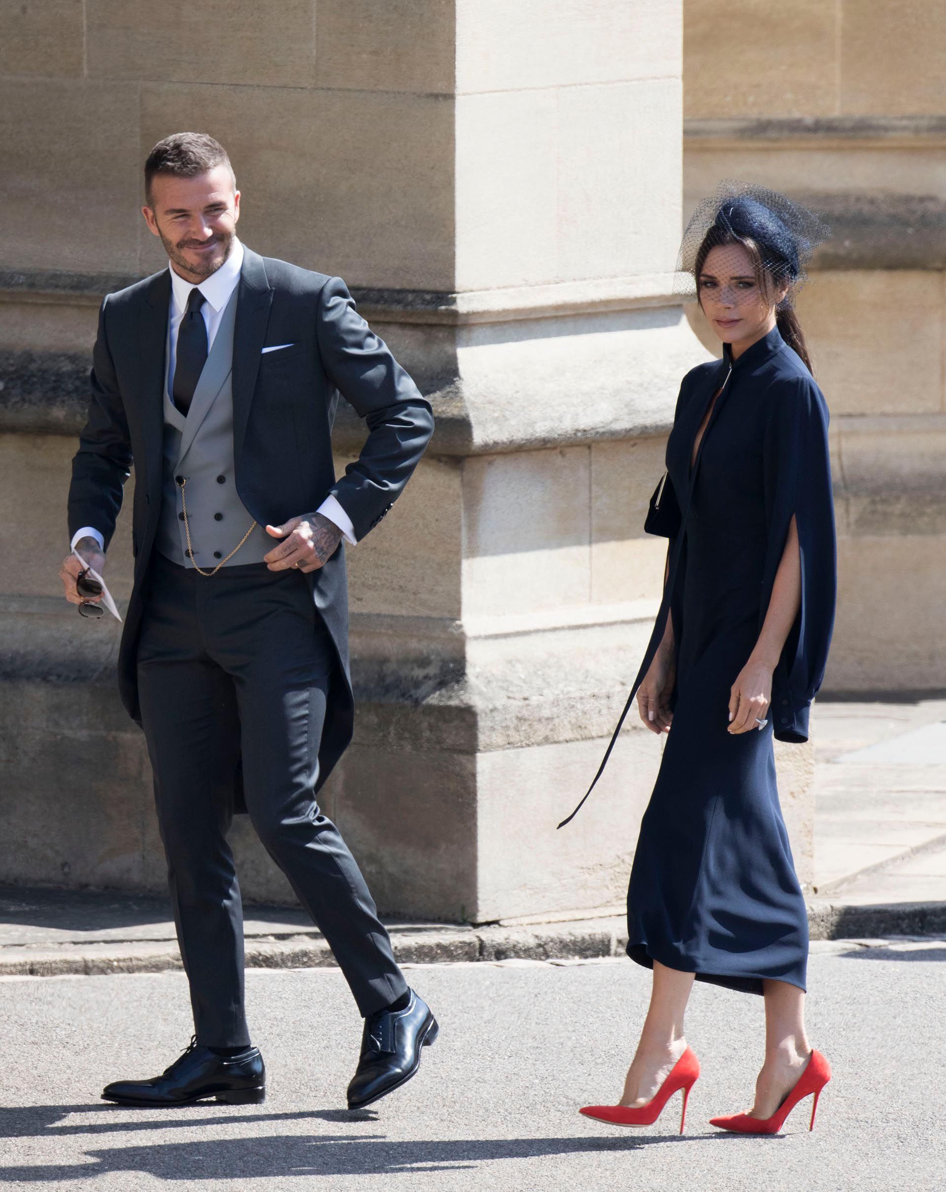 David Beckham y Victoria Beckham en el casamiento de Harry y Meghan Markle el 19 de mayo de 2018