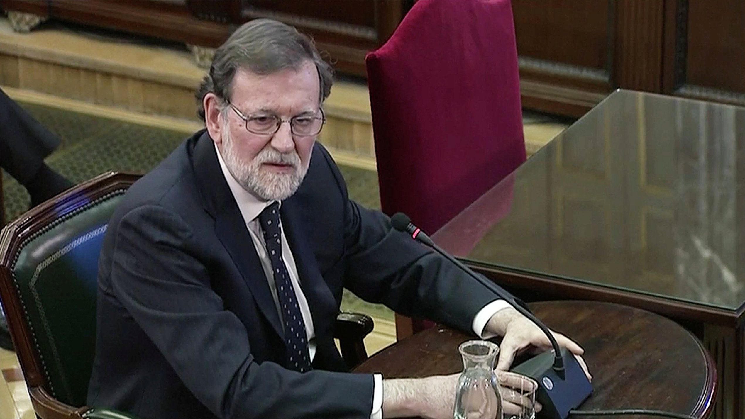El ex presidente Mariano Rajoy declaró como testigo durante el juicio a los líderes separatistas catalanes, el 27 de febrero de 2019 (REUTERS/Reuters TV)