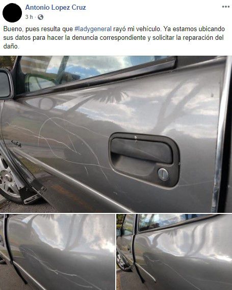 López Cruz compartió que su coche había sido rayado (Foto: captura de pantalla)