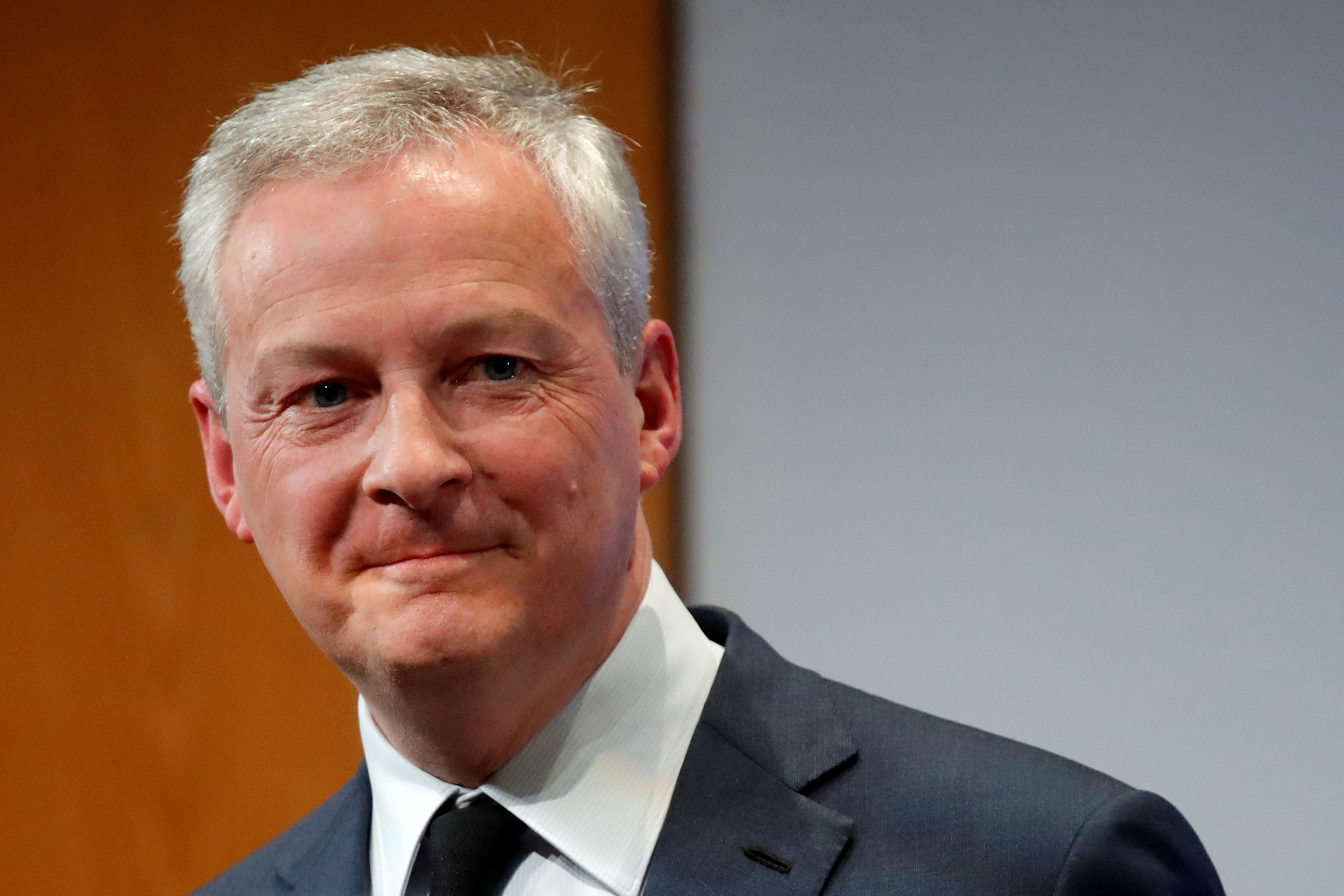 FILE PHOTO: French Finance Minister Bruno Le Maire reacts after his New Year address to France's economic officials and the media at the Bercy Finance Ministry in Paris, France, January 7, 2020. REUTERS/Charles Platiau/File Photo