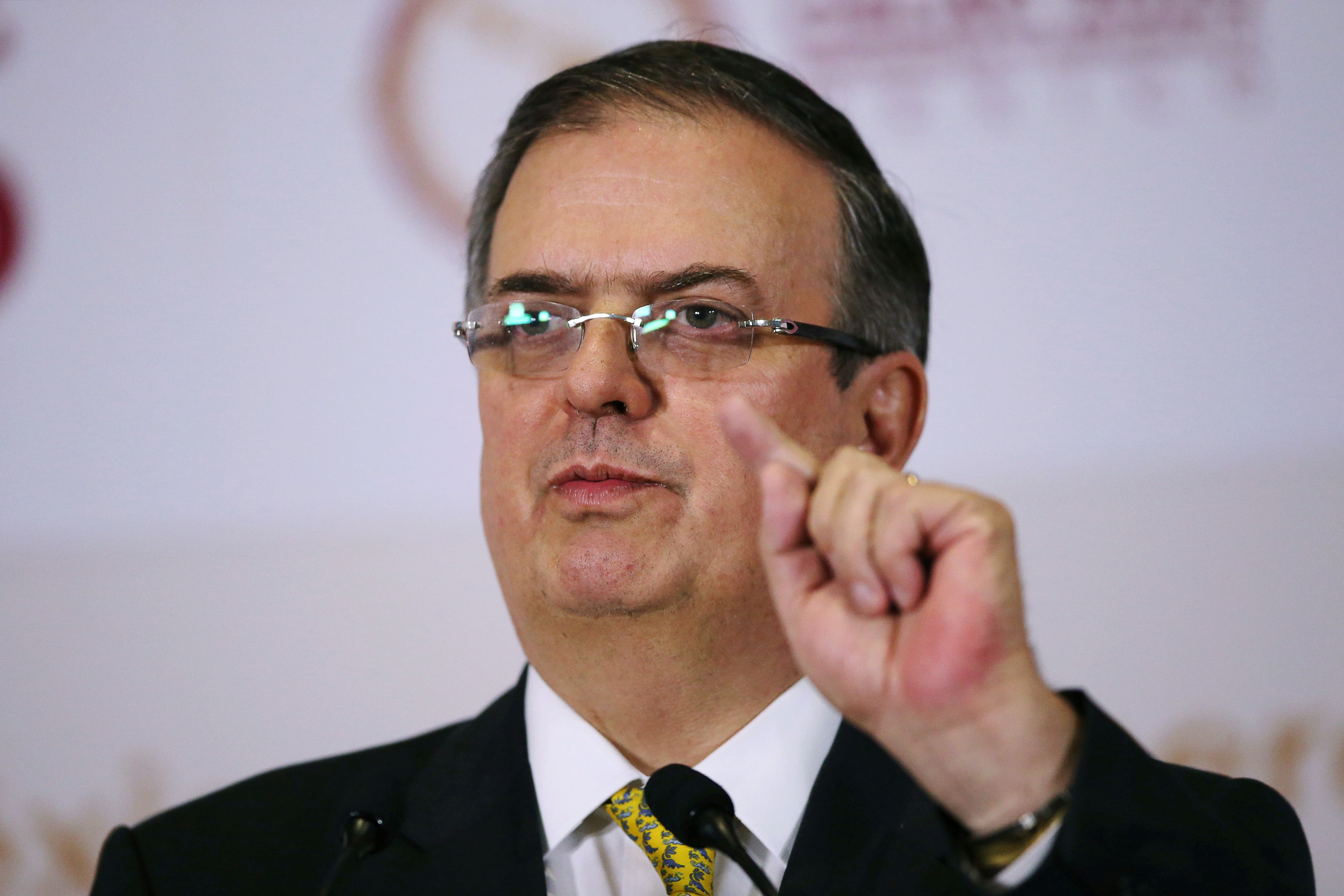 FILE PHOTO: Mexico's Foreign Minister Marcelo Ebrard delivers a message to the media after taking on the Pro Tempore Presidency (PTP) of the Community of Latin American and Caribbean States (CELAC), in Mexico City, Mexico, January 8, 2020. REUTERS/Edgard Garrido/File Photo