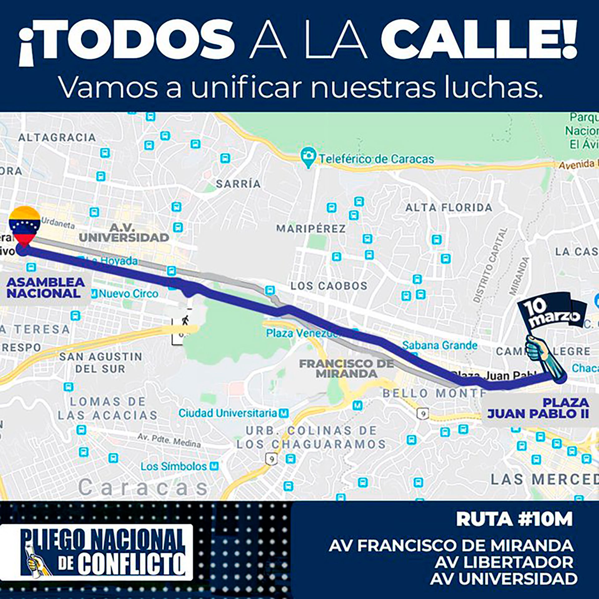 La ruta de la manifestación en Caracas