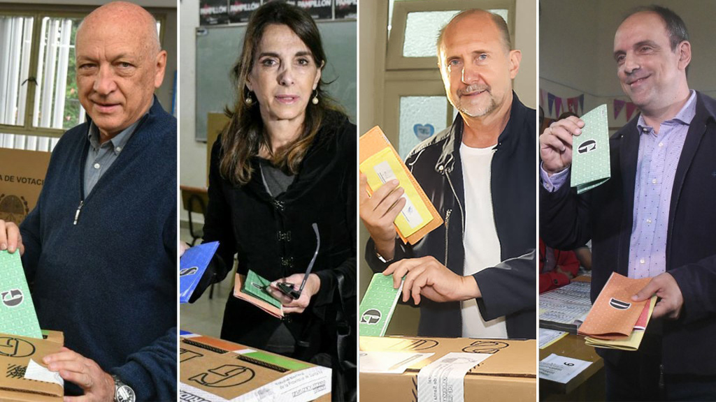 Los candidatos Antonio Bonfatti, María Eugenia Bielsa, Omar Perotti y José Corral