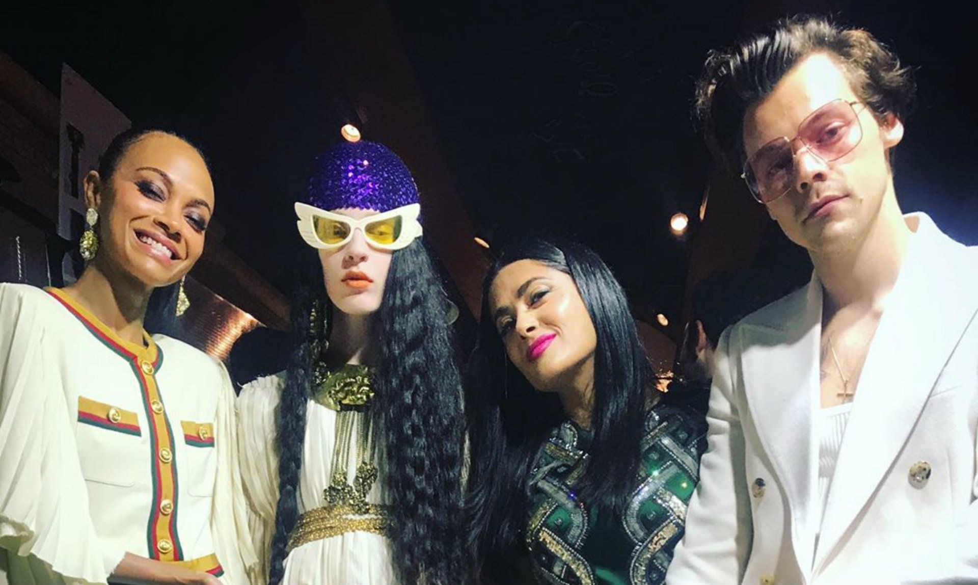 Salma se dejó ver junto a Harry Styles y Zoe Saldaña (Instagram)