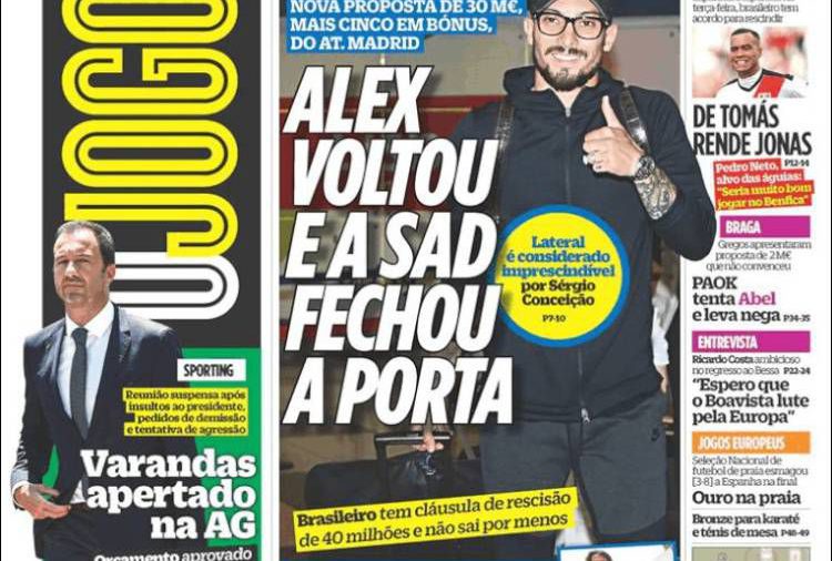 Tapa del diario O Jogo, Portugal, 30 de junio de 2019