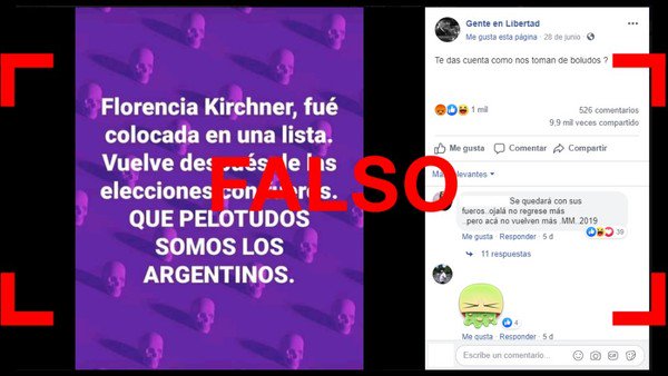 Reverso: es falso que Florencia Kirchner es candidata