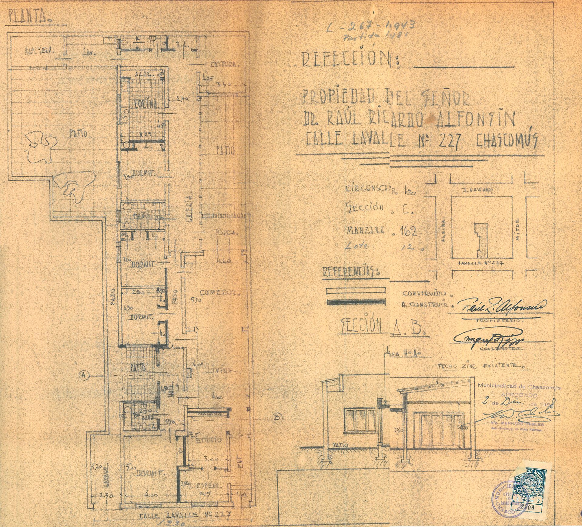 Plano de la refacción de la casa que hizo Raúl Alfonsín.