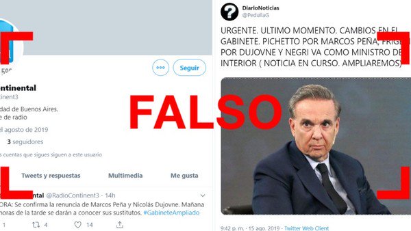 Son falsas la mayoría de las cuentas que publicaron que Marcos Peña y Dujovne renunciaron