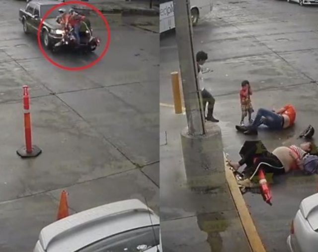 Una mujer embarazada, su hijo de dos años y un hombre fueron atropellados por un auto cuando circulaban en una motocicleta en Sinaloa