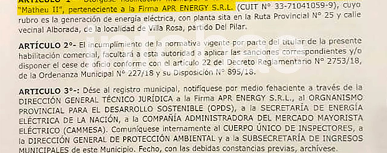 A pesar del reclamo de los vecinos, el municipio de Pilar habilitó definitivamente la instalación de una termoeléctrica