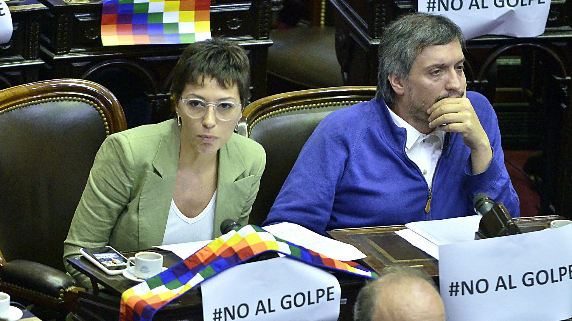 Mayra Mendoza y Máximo Kirchner durante la última sesión en la Cámara de Diputados (Gustavo Gavotti)