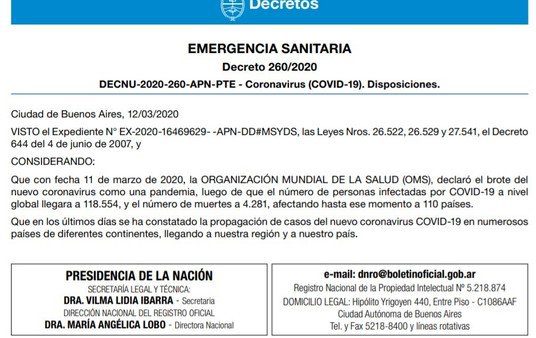 Coronavirus en Argentina: se publicó en el Boletín Oficial el decreto para combatir la pandemia en el país