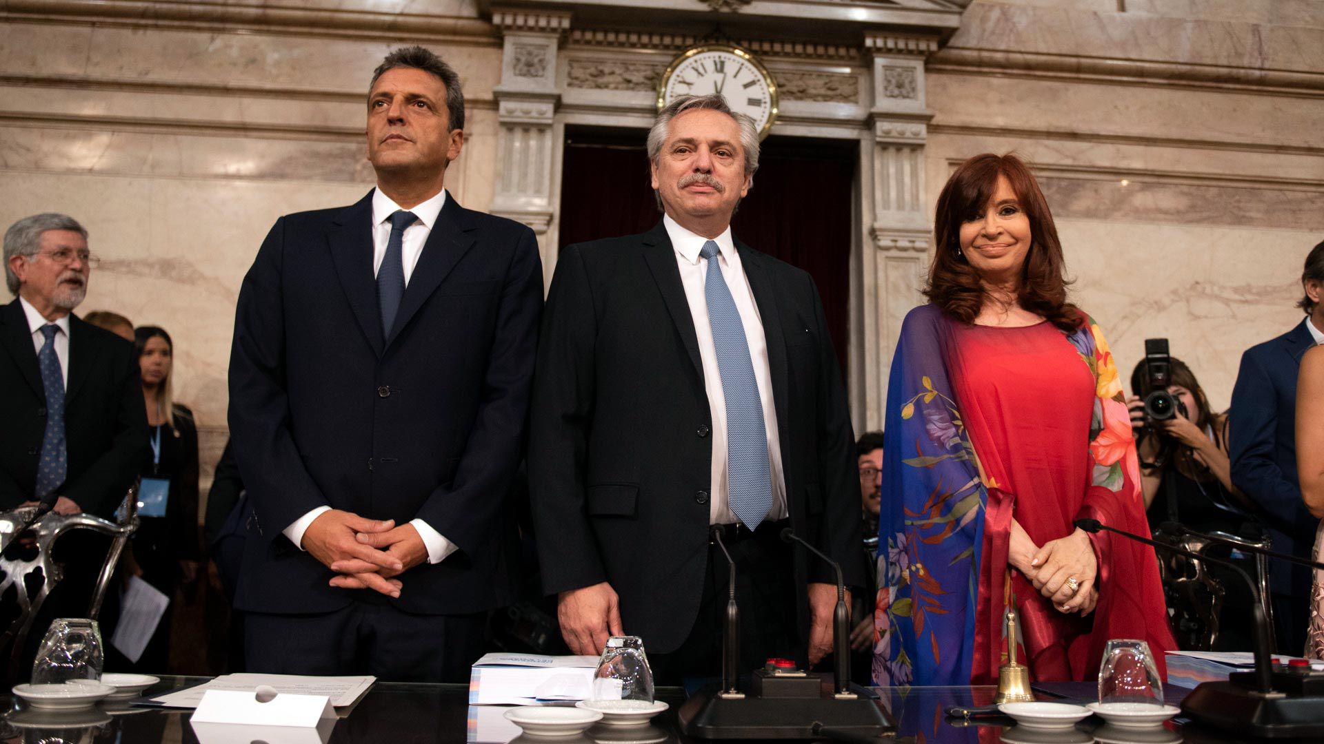 Sergio Massa, Alberto Fernández y Cristina Kirchner (Foto: Adrián Escandar)