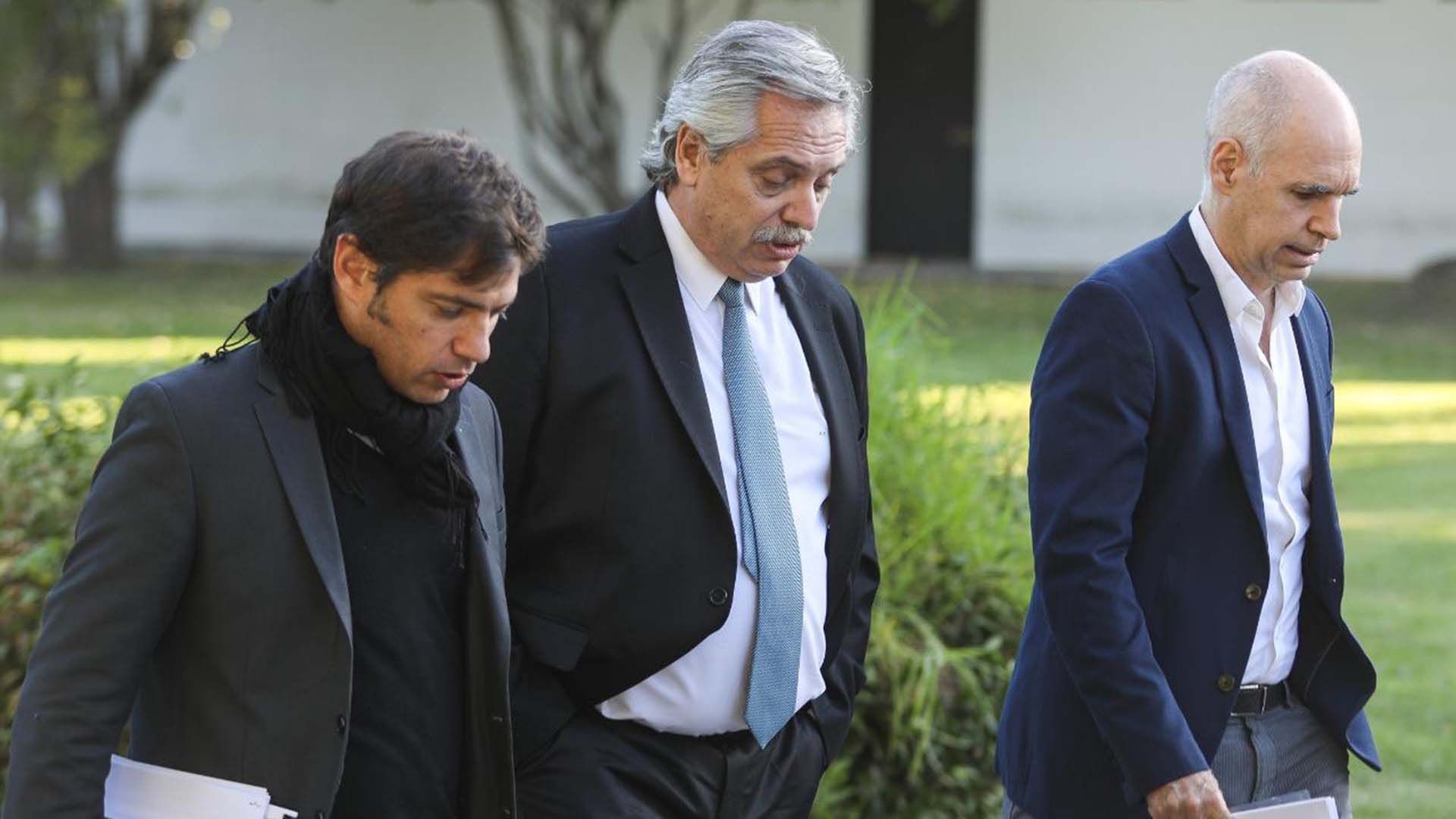 Alberto Fernández junto a Axel Kicillof y Horacio Rodríguez Larreta (Presidencia)