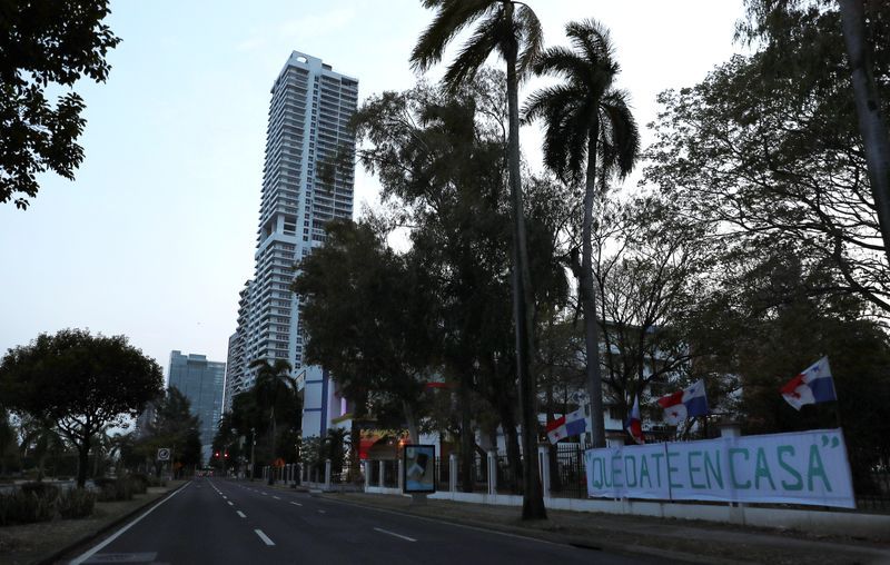 A banner reading "Stay at Home" is pictured near an empty avenue during the curfew as the coronavirus disease (COVID-19) outbreak continues, in Panama City, Panama March 31, 2020. REUTERS/Erick Marciscano