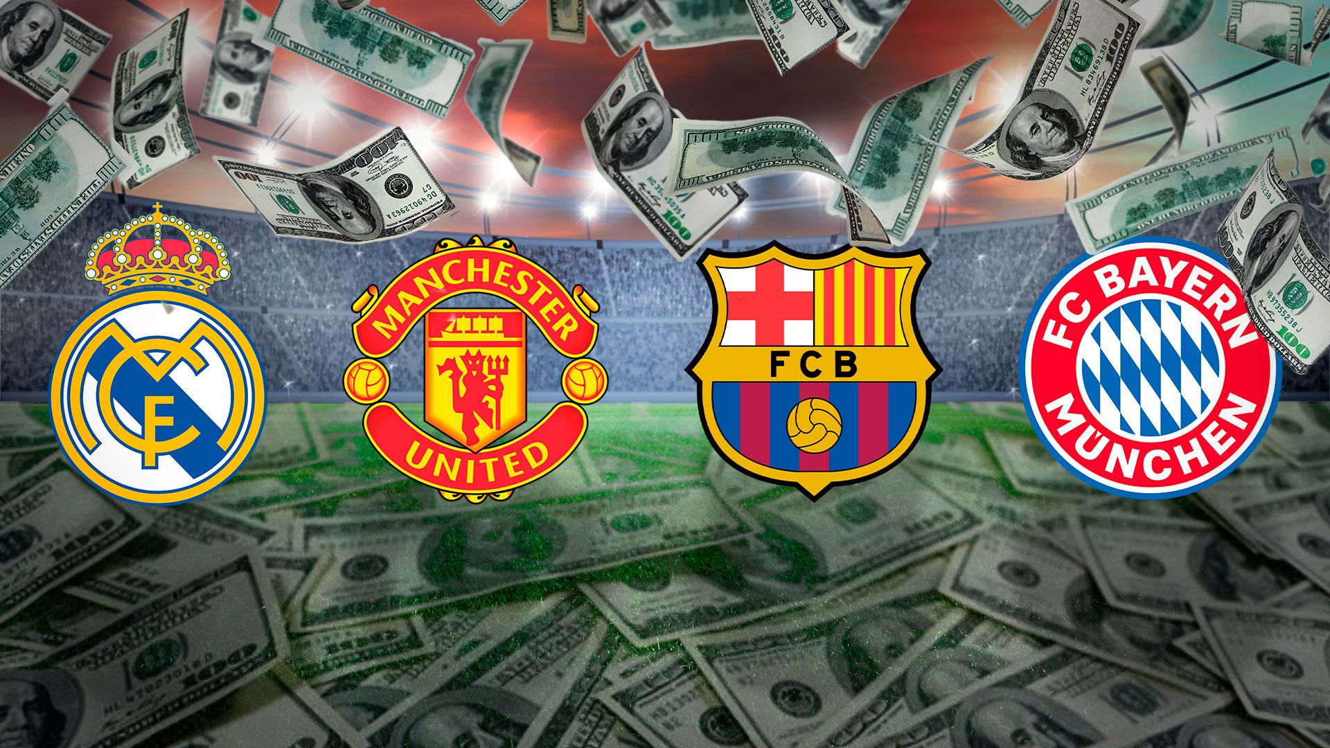Real Madrid, Manchester United, Barcelona, Bayern Munich - Escudos - Lluvia de dolares