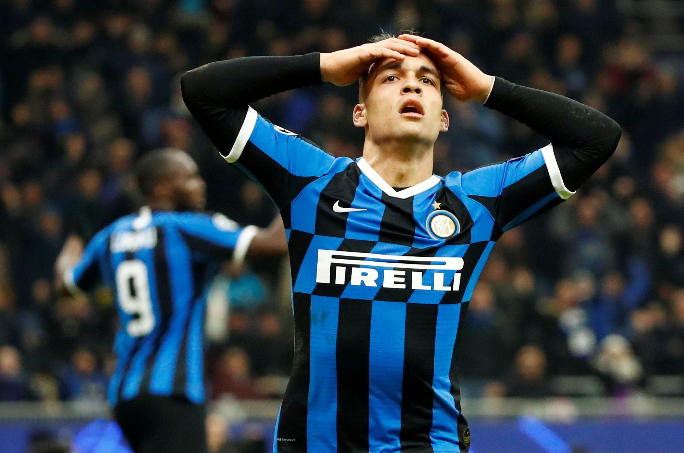 Soccer Football - Champions League - Group F - Inter Milan v FC Barcelona - San Siro, Milan, Italy - December 10, 2019 Inter Milan's Lautaro Martinez reacts after his goal is disallowed for offside REUTERS/Alessandro Garofalo TPX IMAGES OF THE DAY
