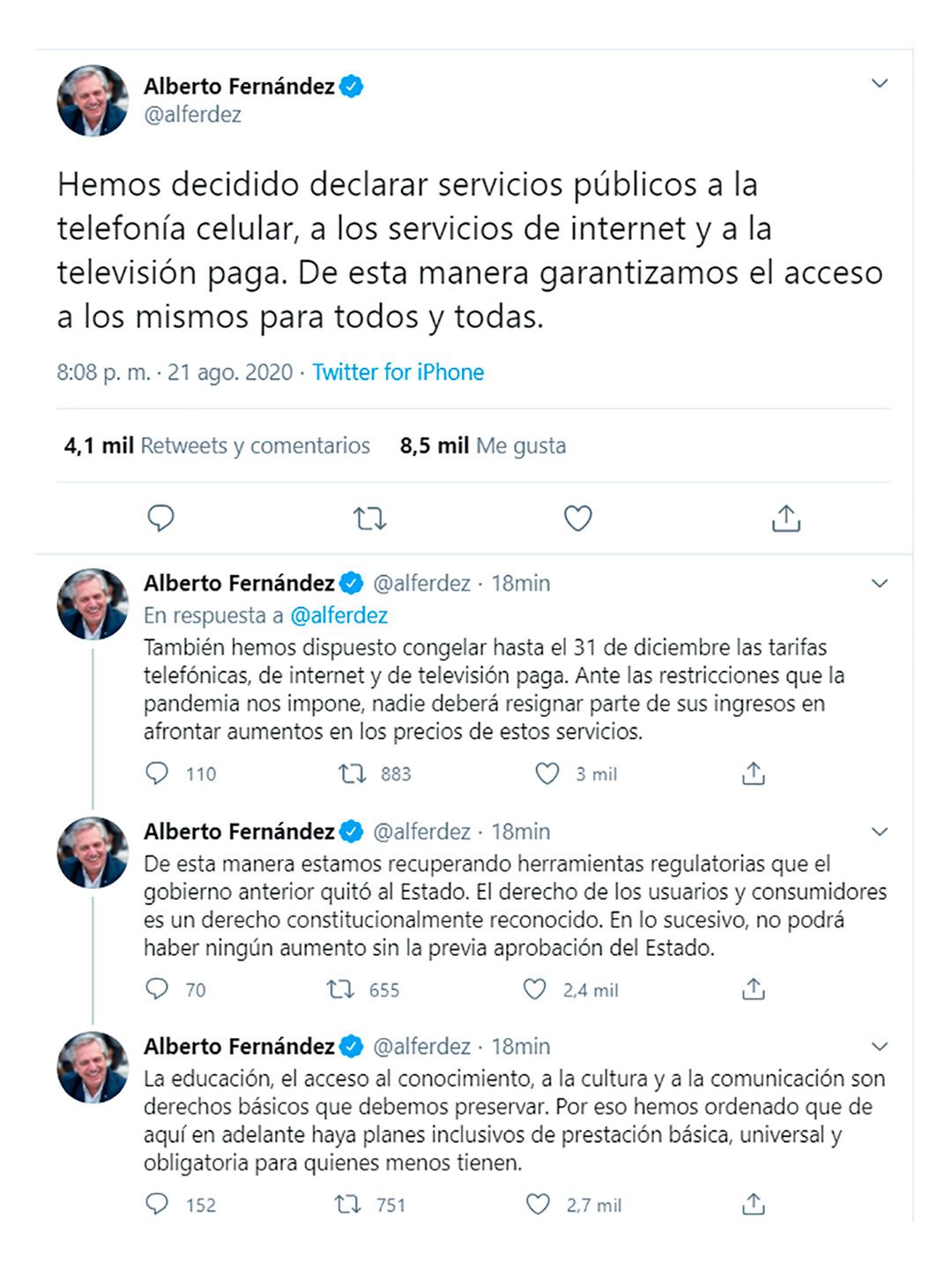 Tuits Alberto Fernandez congelamiento precios