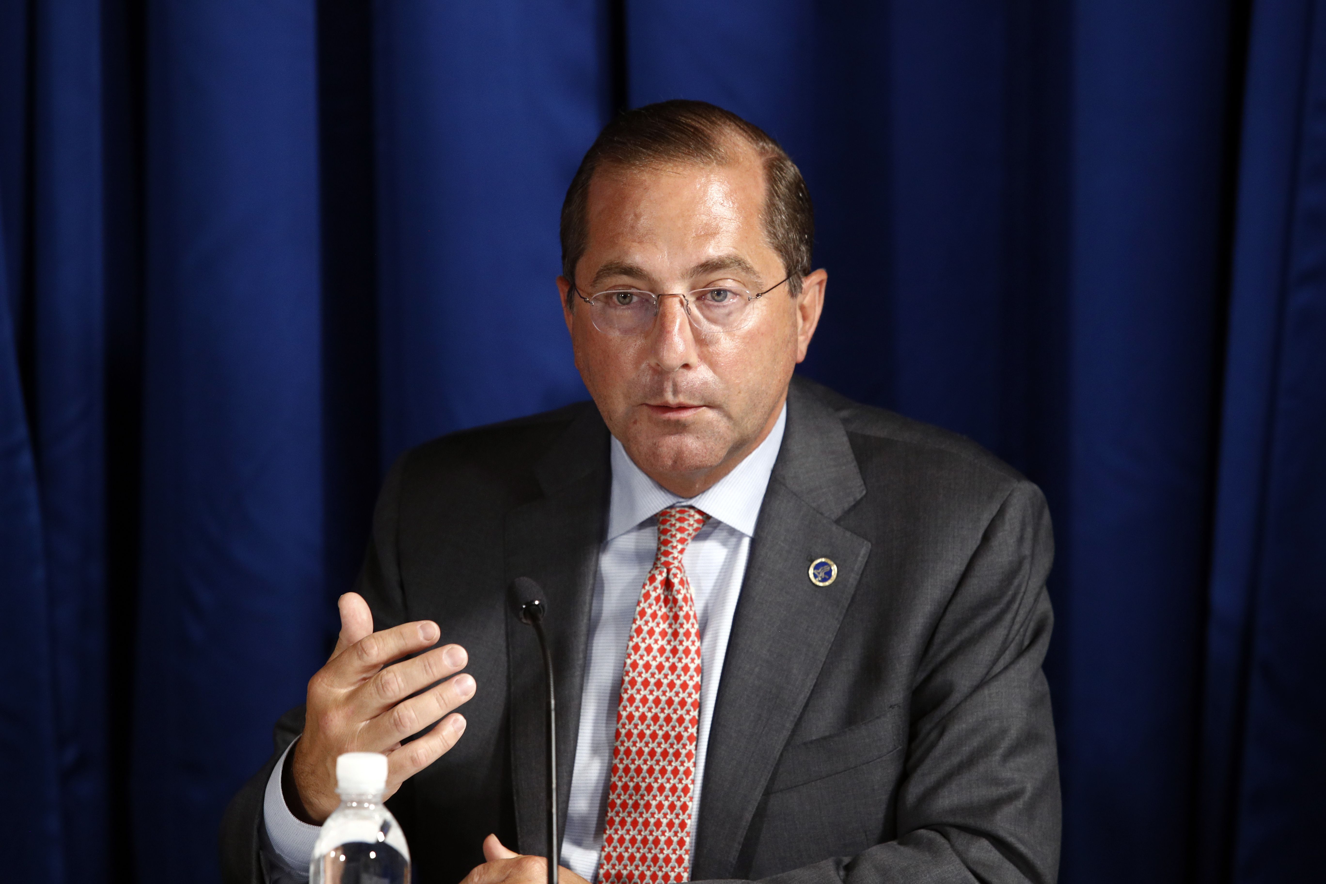 Health and Human Services Secretary Alex Azar speaks during a roundtable discussion with President Donald Trump on the coronavirus outbreak and storm preparedness at Pelican Golf Club in Belleair, Fla., Friday, July 31, 2020. (AP Photo/Patrick Semansky)