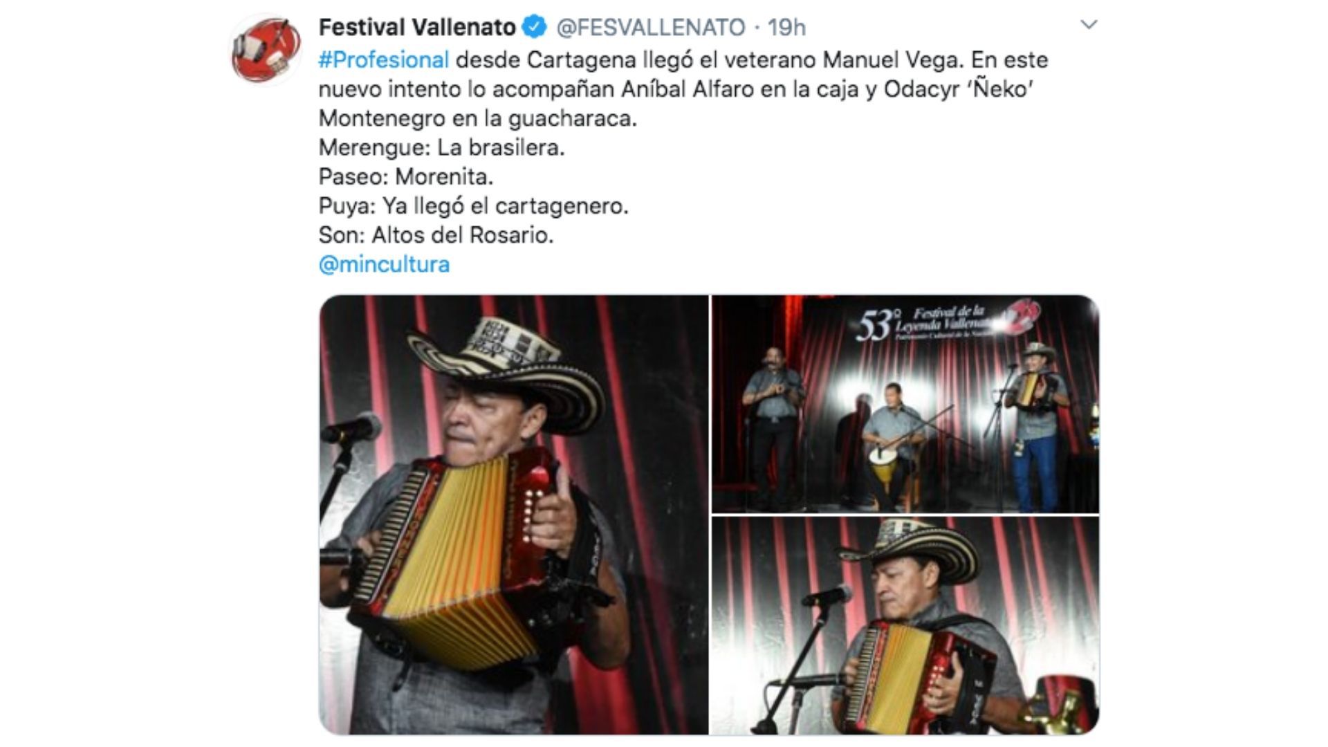 Manuel Vega haciendo la presentación que le daría el título de Rey Vallenato.