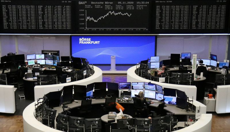 FILE PHOTO: The German share price index DAX graph is pictured at the stock exchange in Frankfurt, Germany, November 5, 2020. REUTERS/Staff