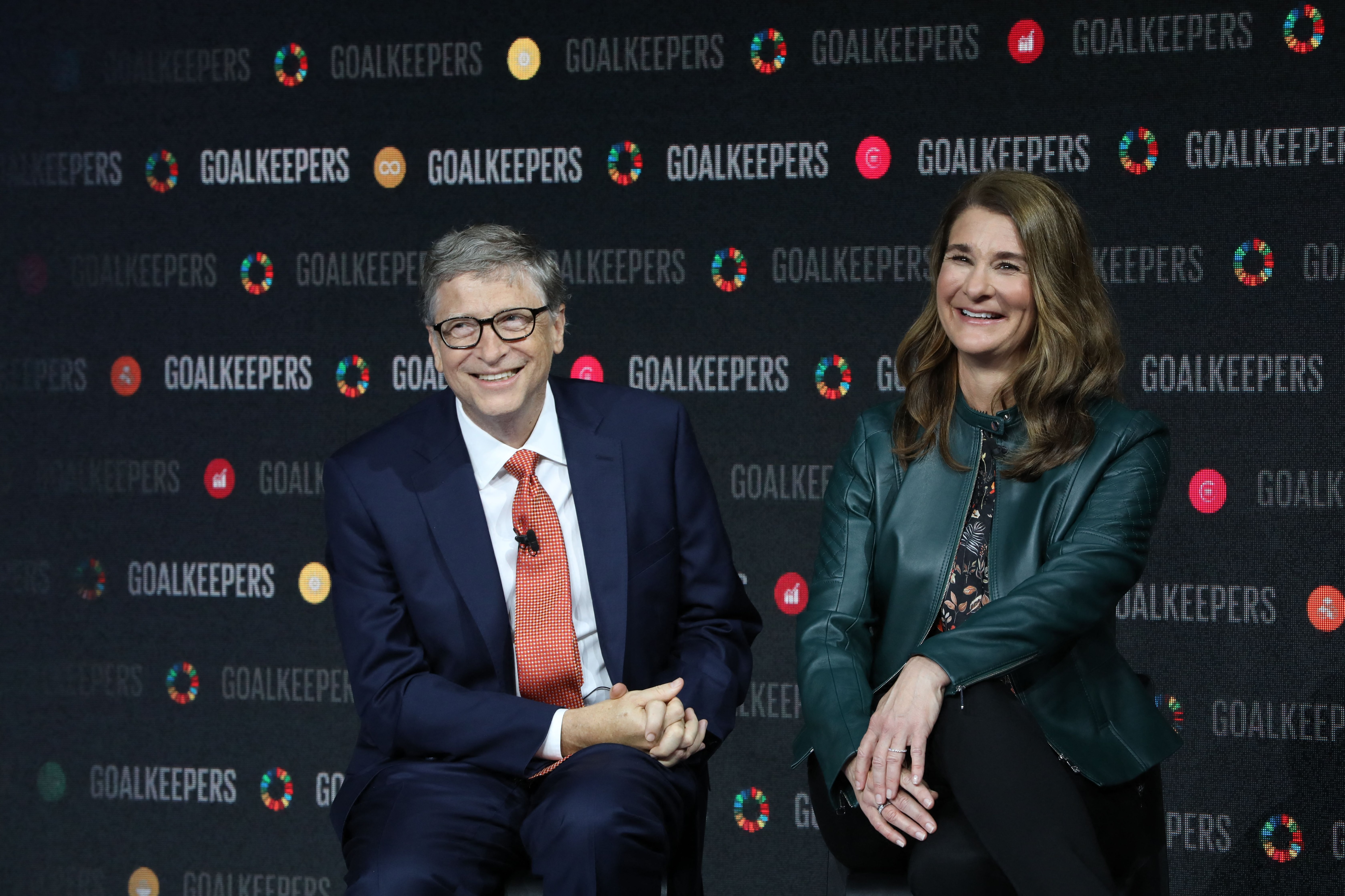 La pareja gates durante la presentación del Goalkeeper en el Lincoln Center de Nueva York (Foto: AFP)