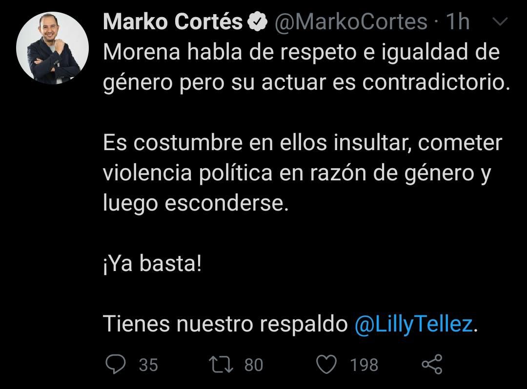 El presidente de Acción Nacional respaldó a Lilly Téllez tras el insulto del senador morenista (Foto: Twitter/ @MarkoCortes)