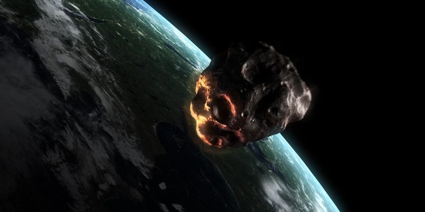 Asteroide acercándose a la Tierra. Ilustraciones de computadora de un asteroide que ingresa a la atmósfera de la Tierra. (foto: SCIEPRO)