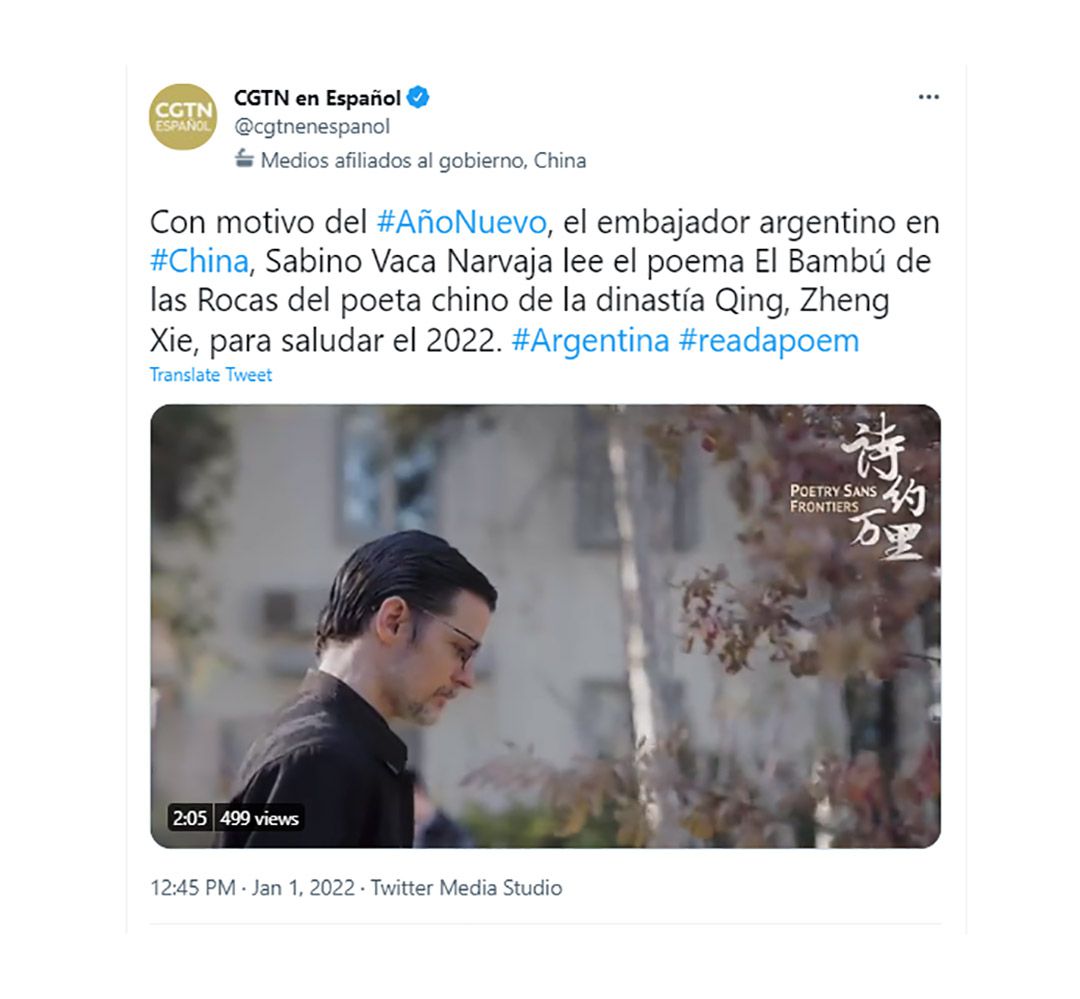 tuit Video de año nuevo del embajador argentino en China