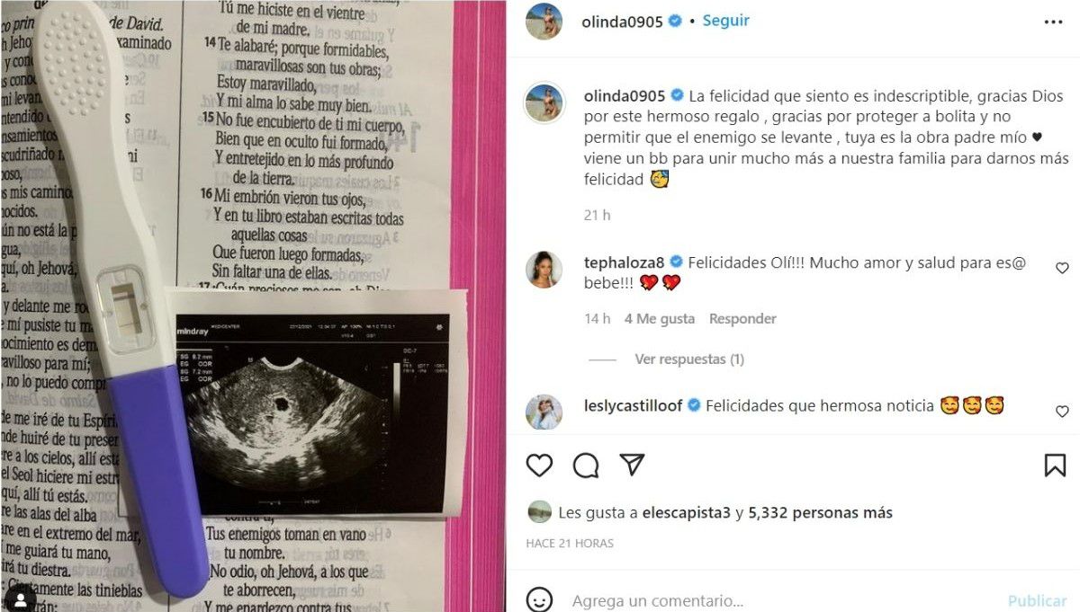 Olinda confirma embarazo en redes. (Foto: Instagram/@olinda0905)
