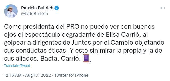 Patricia Bullrich tuits carrio