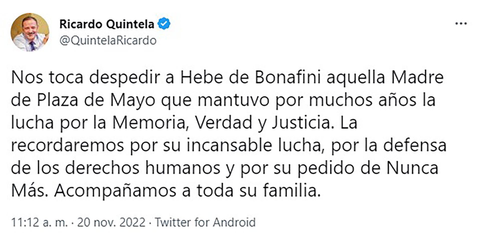 Tuits por la muerte de Hebe de Bonafini
