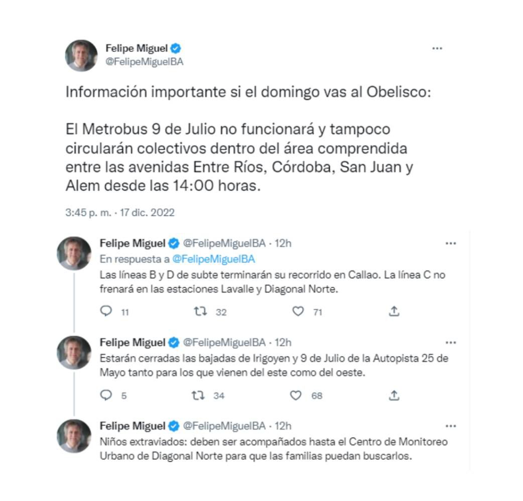 El Jefe de Gabinete de la Ciudad de Buenos Aires, Felipe Miguel confirmó los cambios en el transporte público durante la final del Mundial de Qatar